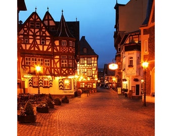 Fine Art Color Travel Photography of Street in Bacharach Germany at Twilight