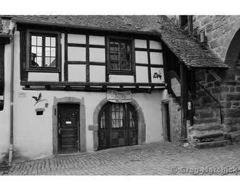 Fine Art Black & White Photography of an Old Shop in the Village of Riquewihr in Alsace France