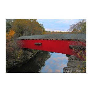 Fine Art Color Rural Americana Photography of the Narrows Covered Bridge at Dusk in Parke County Indiana