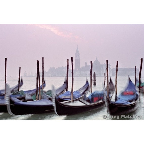 Fine Art Color Travel Photography of Venice - "Gondolas and San Giorgio at Sunrise"