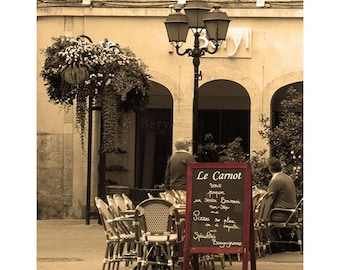 Fine Art Sepia Food Photography of French Cafe in Beaune France
