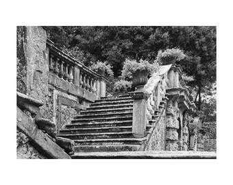 Fine Art Black & White Architecture Photography of Villa in Tuscany - "Steps in the Garden at Villa Torrigiani"