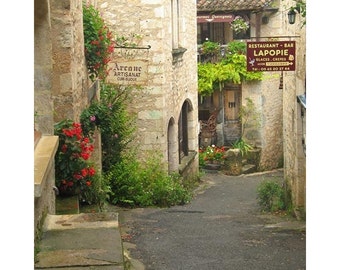 Fine Art Color Travel Photography of French Village in Southern France - "Quiet Lane in St Cirq Lapopie"