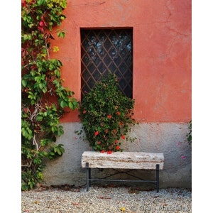 Fine Art Color Travel Photography of Tuscany - &quot;Bench and Window at a Tuscan Farmhouse&quot;