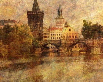 Fine Art Sepia Travel Photography of Prague Landscape - "View of Prague"