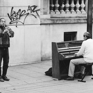 Fine Art Black & White Paris Photography of Street Musicians - "Paris Buskers"