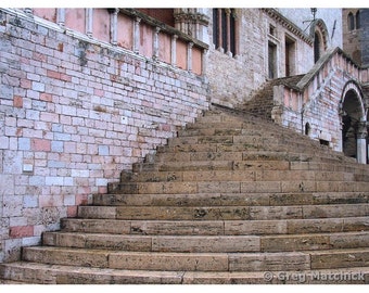Fine Art Color Architecture Photography of Umbria Italy - "Steps in the Piazza in Perugia"