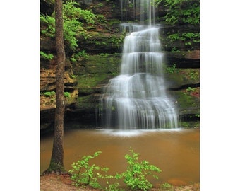 Fine Art Color Nature Photography Missouri Waterfall In a Box Canyon - "Hickory Canyons Waterfall 2"