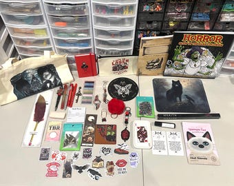 Mystery Bookish Bundle – 20 item| Keychain, stickers, notebook, stationary gift set, Dark Romance
