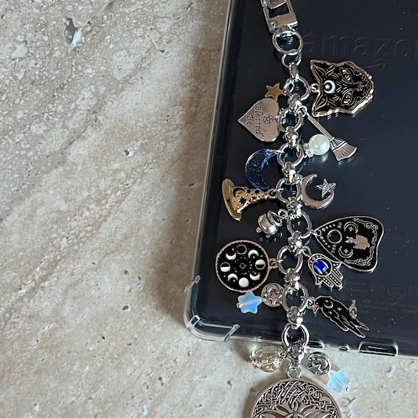 Witchy Kindle Charm | Bag Charm| Reader Gift | Black Cat, Raven, Moon, Cauldron Charms