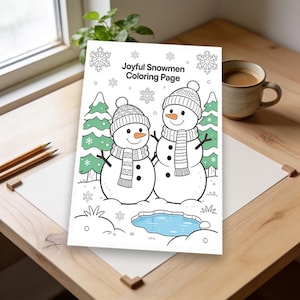 Joyful Snowmen Coloring Page, Winter Wonderland Art, Holiday Fun, Relaxing Family Activity, Cozy Snowman Scenes, Festive Coloring Book