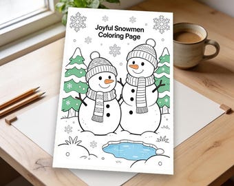 Joyful Snowmen Coloring Page, Winter Wonderland Art, Holiday Fun, Relaxing Family Activity, Cozy Snowman Scenes, Festive Coloring Book