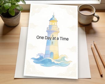 Sober Anniversary Milestone Card | One Day at a Time Lighthouse Design