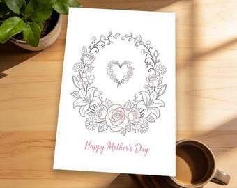 Happy Mother Day | Mother's Day Floral Coloring Page | Intricate Designs for Relaxation, Perfect Gift for Moms, Celebrate Love and Appre