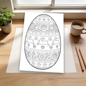 Joyful Easter Egg Coloring Page | Intricate Designs with Flowers and Bunnies for All Ages