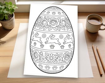 Joyful Easter Egg Coloring Page | Intricate Designs with Flowers and Bunnies for All Ages