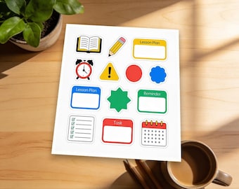 Teacher's Classroom Organization Sticker Sheet | Colorful Functional Stickers for Lesson Plans, Reminders, and Tasks