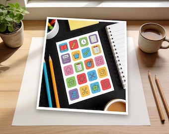 Teacher's Classroom Organization Sticker Sheet | Colorful Planner Stickers for Lesson Plans & Classroom Tasks