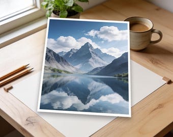 Landscape Wall Art | Serene Mountain Landscape Wall Art, Tranquil Nature Print, Calming Wall Decor, Majestic Mountains and Lake Artwork
