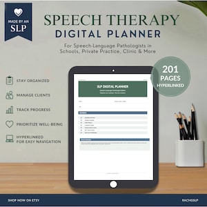 Hyperlinked SLP Digital Planner | Speech Therapy Caseload and Session Organizer PDF