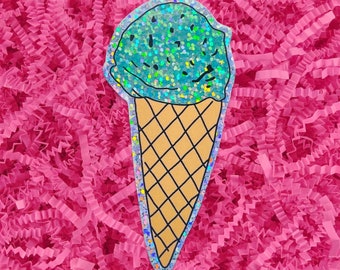 Glitter Mint Chip Ice Cream Cone Sticker