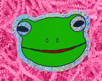 Glitter Green Froggy Face Sticker