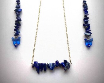 Lapis Lazuli Chipped Stone Earring & Necklace Set