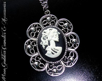 Gothic Style Sugar Skull Cameo Necklace