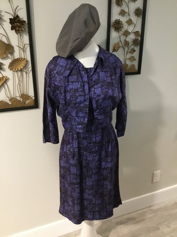 VTG Wiggle Dress Purple Silky Dress and Jacket Ma… - image 1