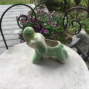 Elephant Planter Sweet Elephant Planter Desk Accessory Pottery Planter Elephant Collectible Pale Green and Off White Pottery