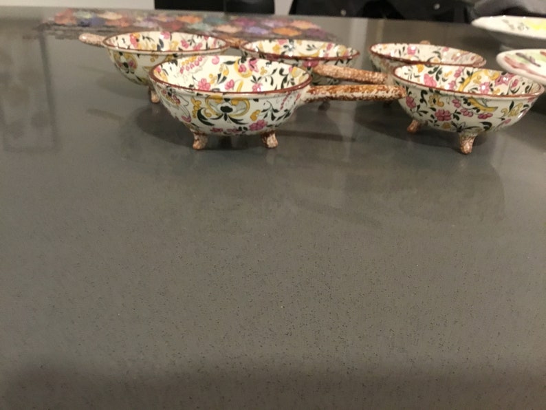 Vintage Berry Bowls floral transferware with Speckled handles Etsy