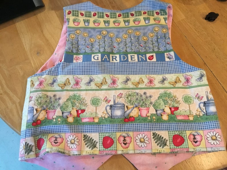 Novelty Fabric Vest Garden Lover Vest Scenes from a Garden Butterflies Strawberries Daisies Watering Cans Potted Plants Lady Bugs Sunflowers image 5