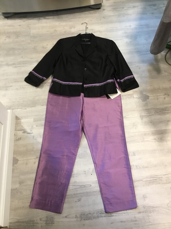 Black and Purple Silk Pants and Jacket Nicole Mil… - image 1