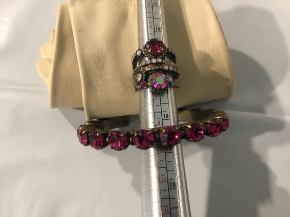 Sorrelli Ring and Cuff Bracelet Cocktail Ring and Sparkle Bracelet Bright Pink Stones Faceted Stones Prong Set Stones Pink Crystals Bling