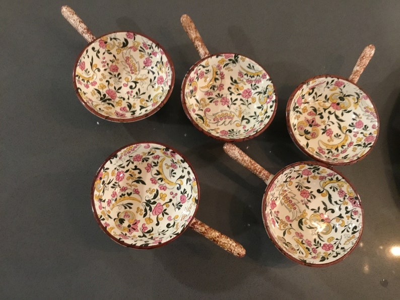 Vintage Berry Bowls floral transferware with Speckled handles Etsy