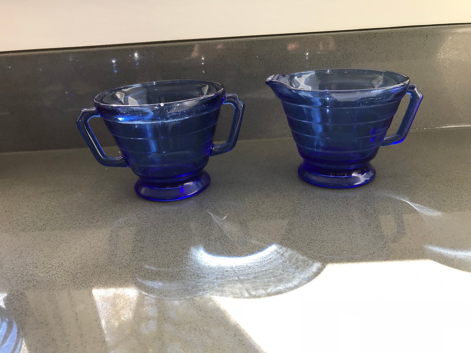 Blue Glass Sugar and Creamer Heirloom Glass Rich Blue Etsy
