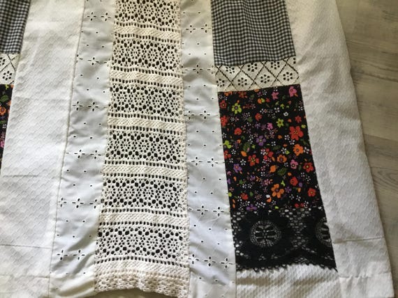 Patchwork Maxi Skirt Patchwork Pieces Black and O… - image 2