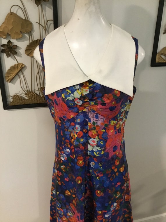 70's Maxi Dress MOD Bold Print Blue Orange Pink a… - image 4