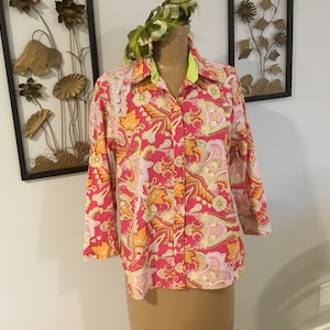 Ralph Lauren Vintage Cotton Shirt Bold Color Mod Patterns on Hot Pink ...