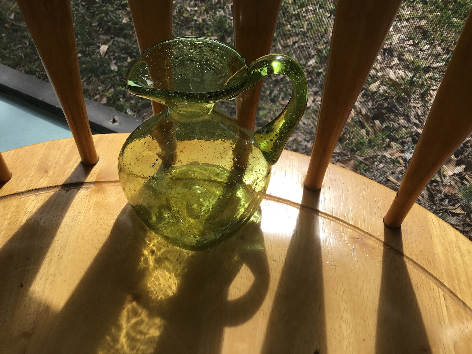 Green Glass Pitcher Square Bottom Vintage Art Glass Bright Green Blown ...