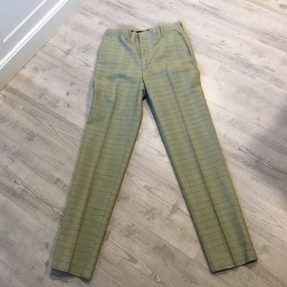 70's Trousers Paler Green Striped Trousers Perman… - image 1