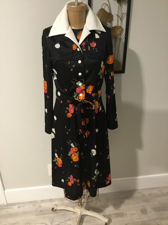 70's Leslie Fay Dress Black and White dress With … - image 1