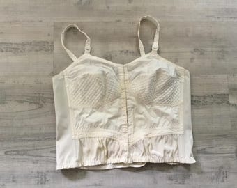 Vintage Bra Bustier Style 42C White Long Bra Hook Eye Closures Vintage Lingerie Burlesque
