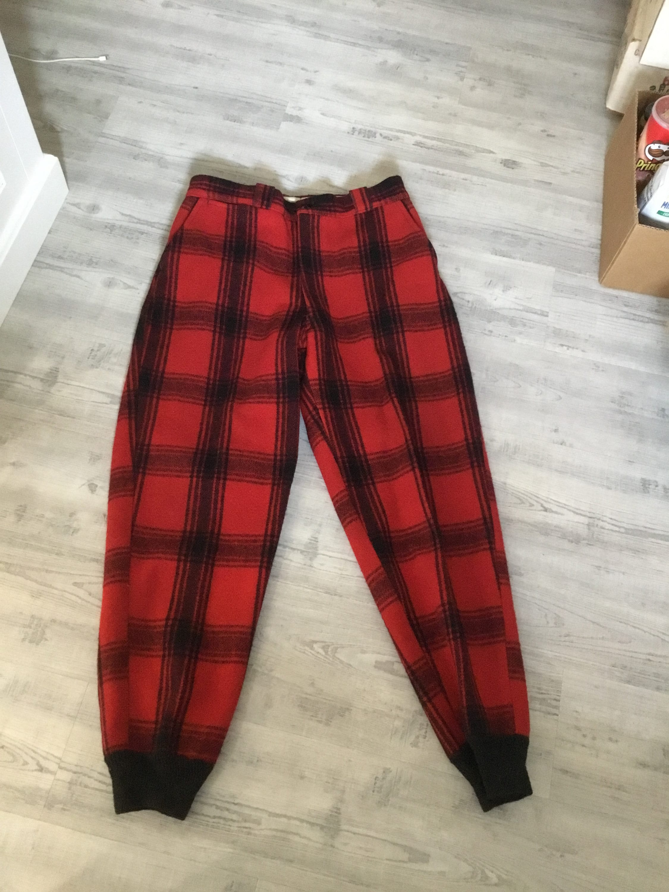 Lumberjack Pants Red and Black Plaid Wool Hunting Pants Lumberjack Pants Red and Black Plaid Wool Hunting Pants