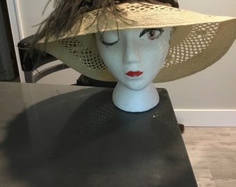 Vintage Scala Straw Hat Upcycled Painted Beadsbird, Feathers  display picture 3