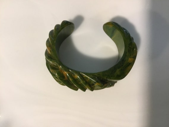 Bakelite Bracelet Green Marbled Bracelet Heavily … - image 7