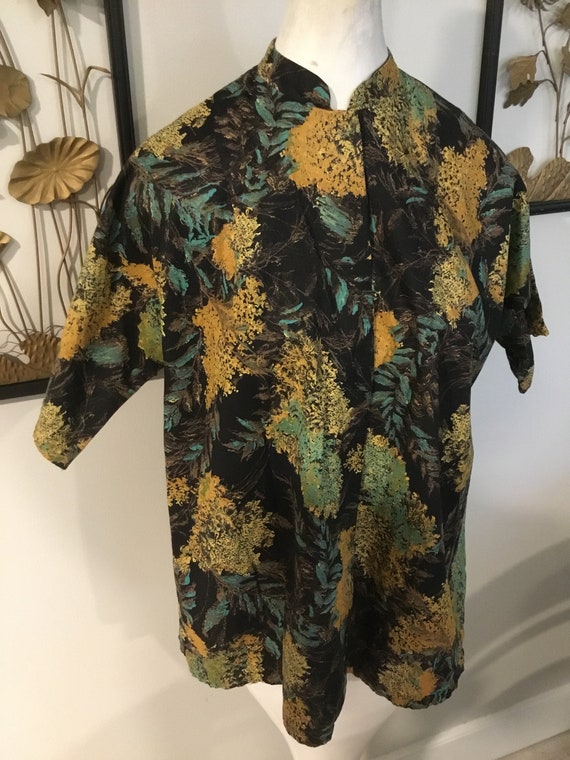 50's Top or Smock Vintage Floral Top Black Gold a… - image 2