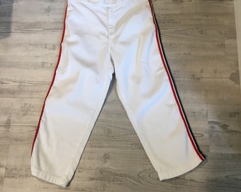 pantalon uniforme vintage pantalon uniforme en coton blanc rayures rouges et noires sur le côté capri longueur taille plus petite