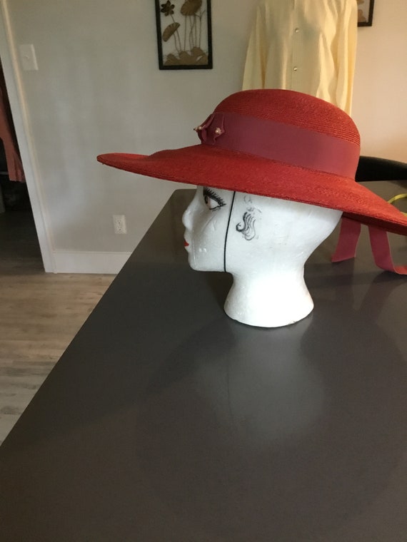 Vintage Straw Hat Orange Red Tilt Hat Picture Hat… - image 5
