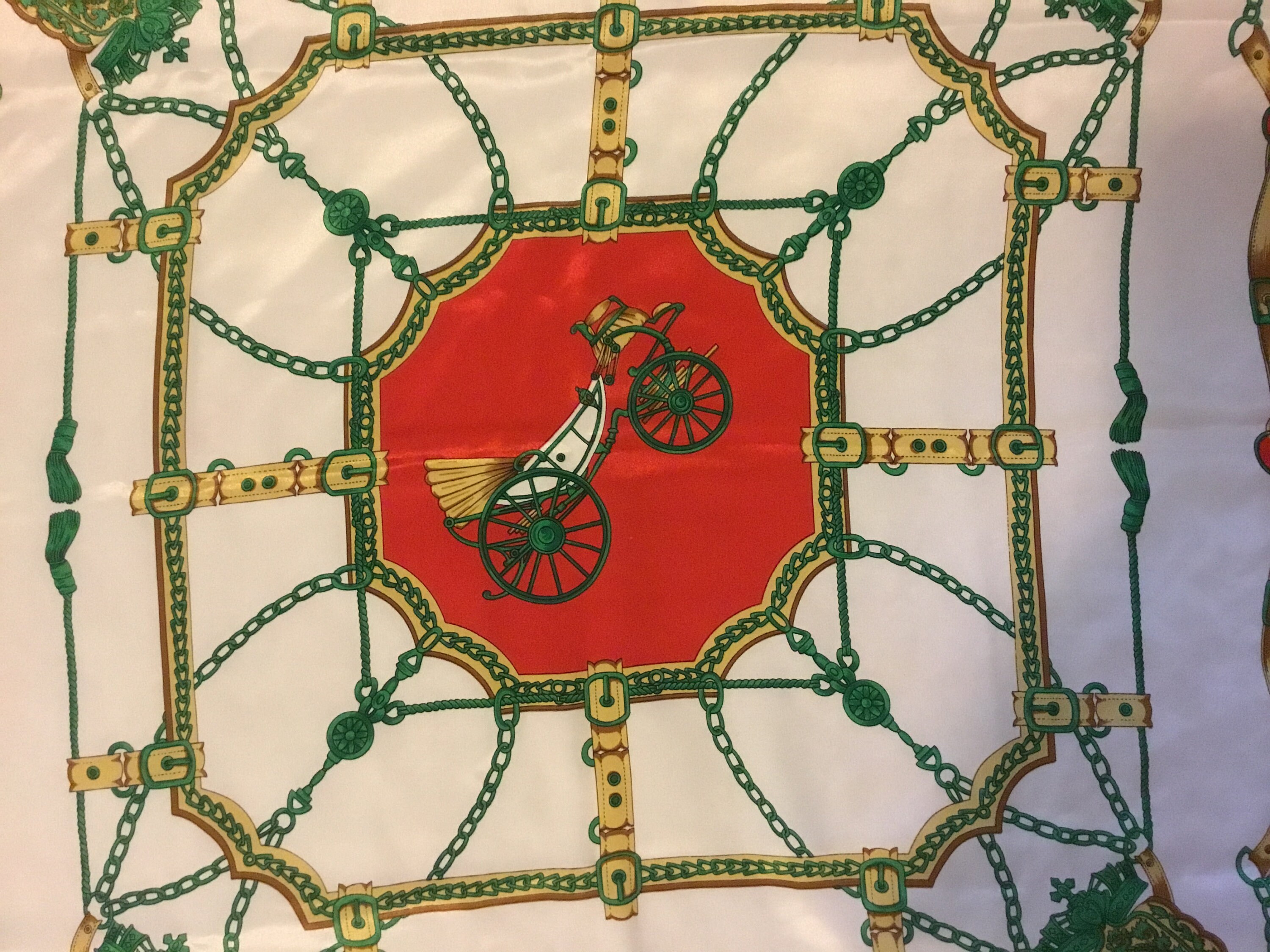 Equestrian Themed Scarf Green Chains, Buckles, Tassels and 